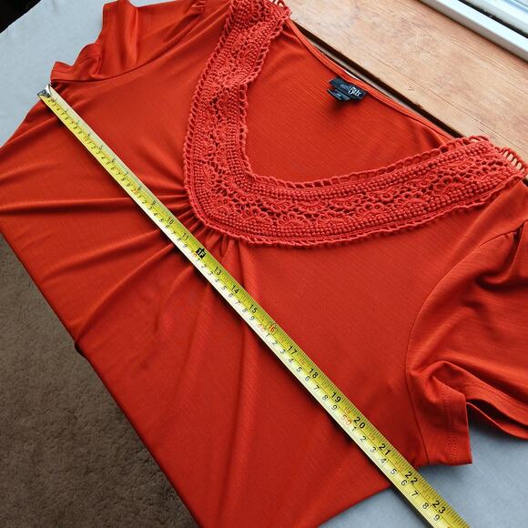 East 5th Lace V-neck Orange Blouse XL y2k business casual short sleeve polyblend - Picture 11 of 13